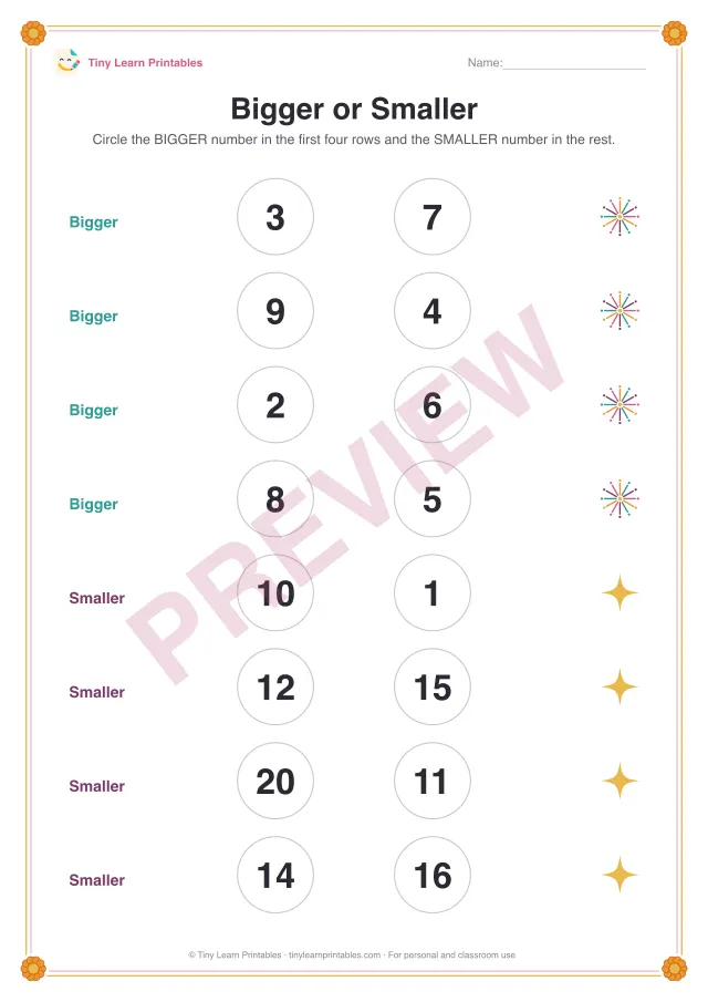Bigger or Smaller: Diwali printable for ages 4–6