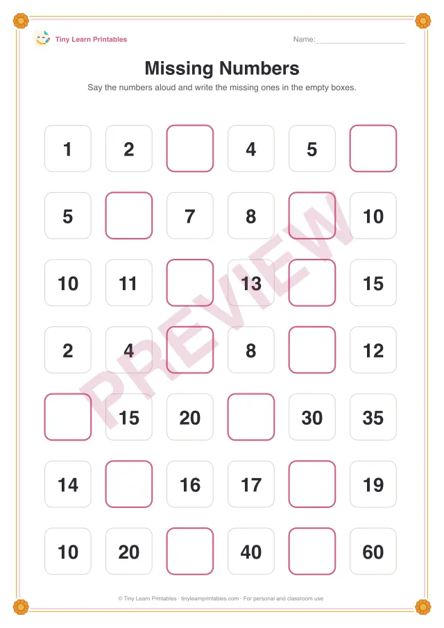 Missing Numbers: Diwali printable for ages 4–7