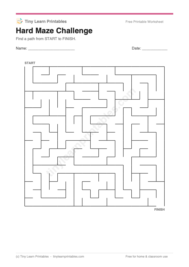 Hard Maze Challenge printable game preview