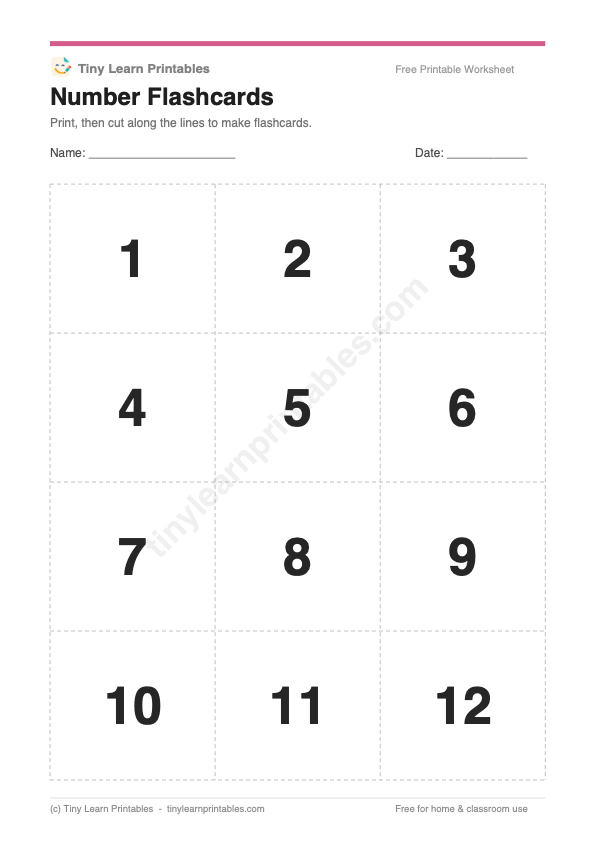 Number Flashcards printable game preview
