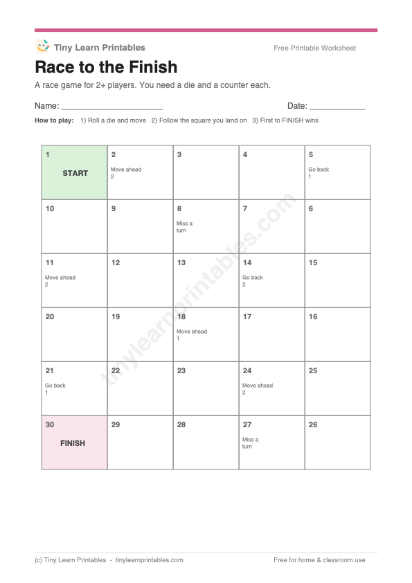 Race to the Finish board game page