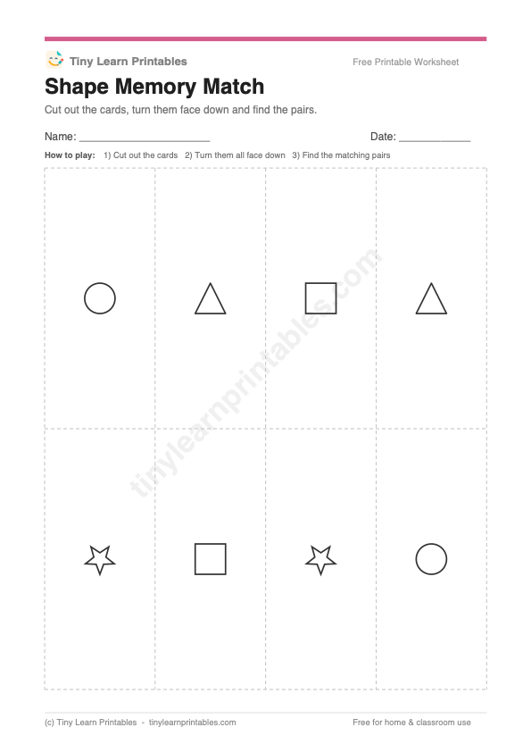 Shape Memory Match printable game preview