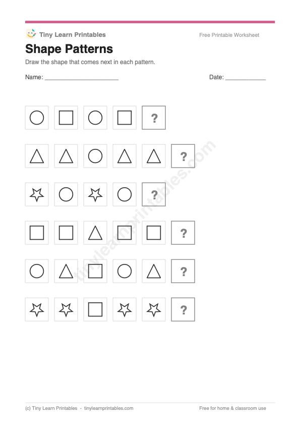 Shape Patterns printable game preview