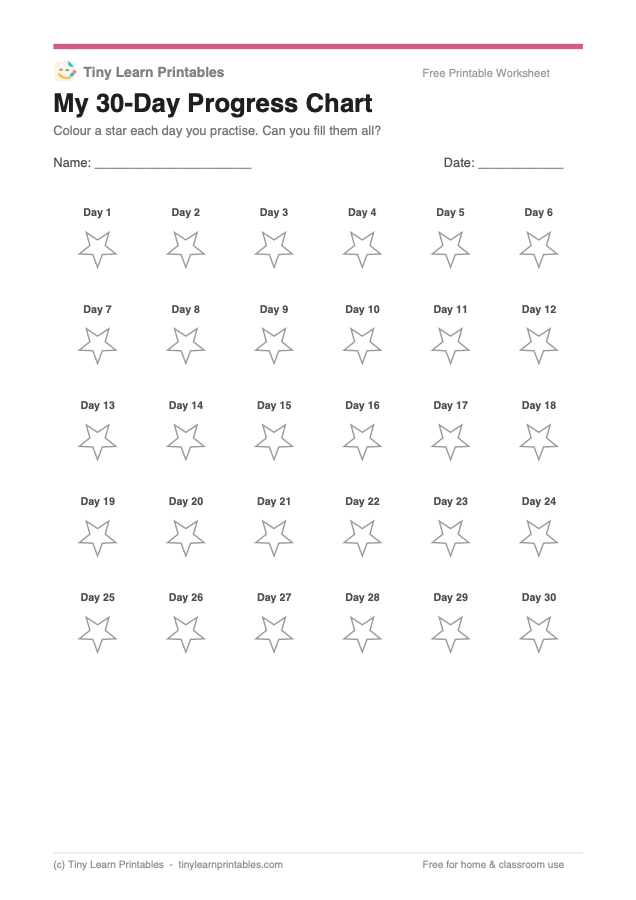 30-day progress chart with stars to colour